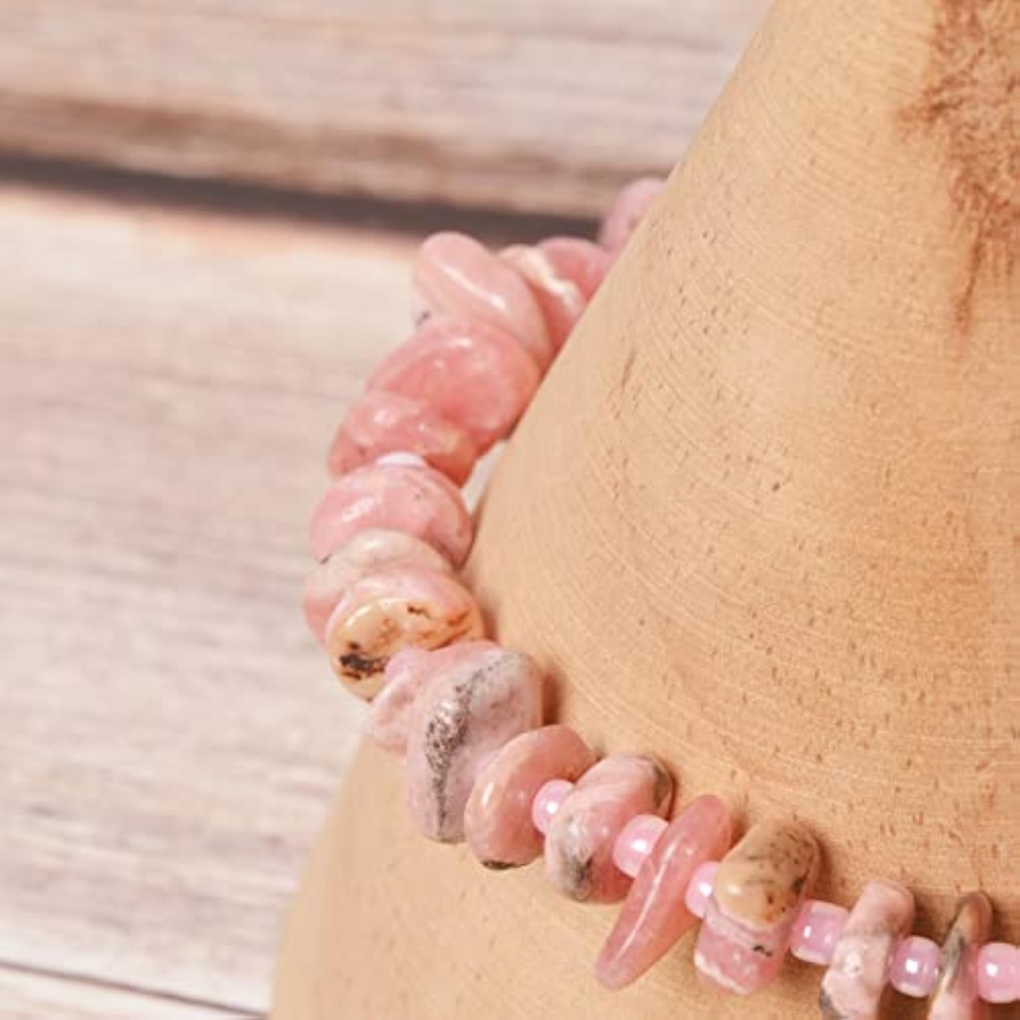 Natural Rhodochrosite Gemstone Stretch Bracelet, Pink